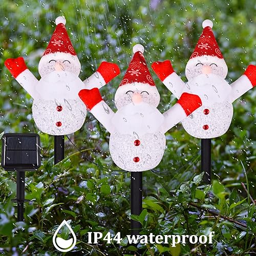 Miniatura 4 de LIGHTSHINE 3 piezas de decoraciones solares de jardín de Navidad con forma de Papá Noel, luces solares de camino, estacas solares de jardín de
