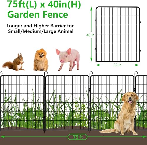 Vista 34 de Valla de jardín decorativa sin excavación con puerta, paneles de valla de metal inoxidables, 40 pulgadas de alto x 101 pies de largo, valla