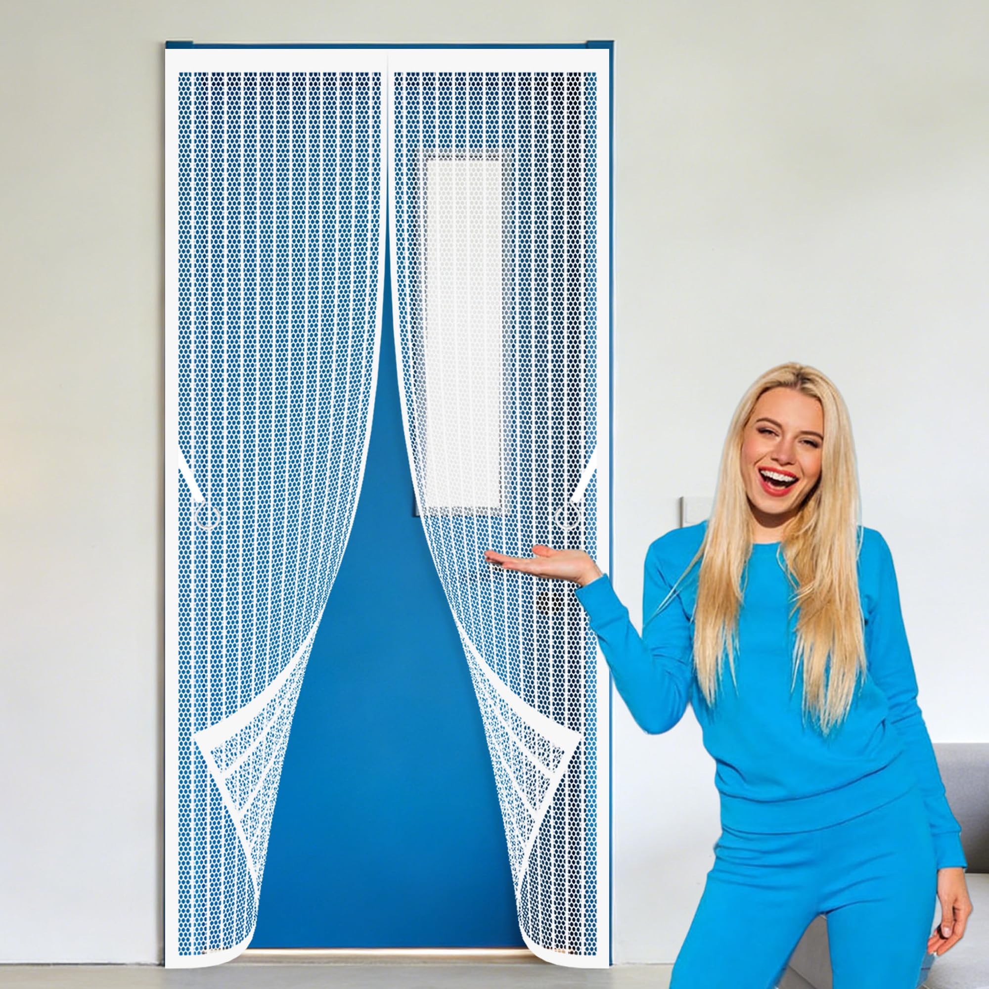 Magnetic Insect Door Screen 84 x 218 cm with Full Length Magnets No Gap Auto Closes Durable Mesh Curtains Keep Fresh Air in Bugs Out for Living Room, Bedroom, Patio, White