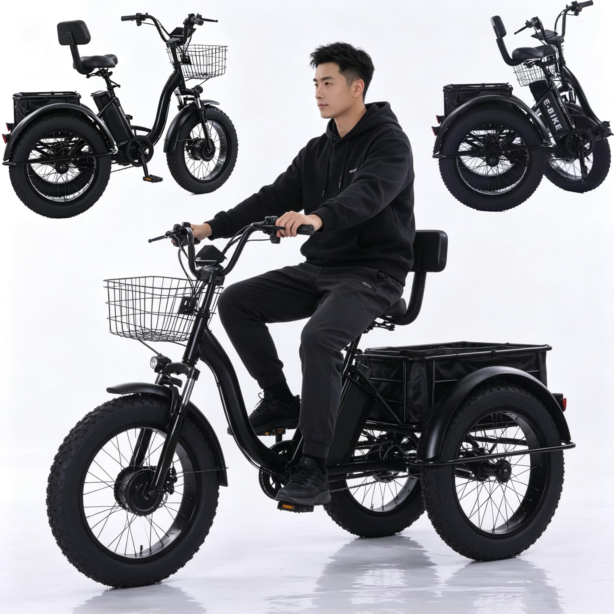 YMLUKzun Folding Electric Bike for Adults, 20" Folding Electric Trike with 48V 12Ah Removable Battery, Motor Electric Bicycle with Large Baskets, LCD-Display, 7-Speed, Range 40KM, for Cargo/Commute