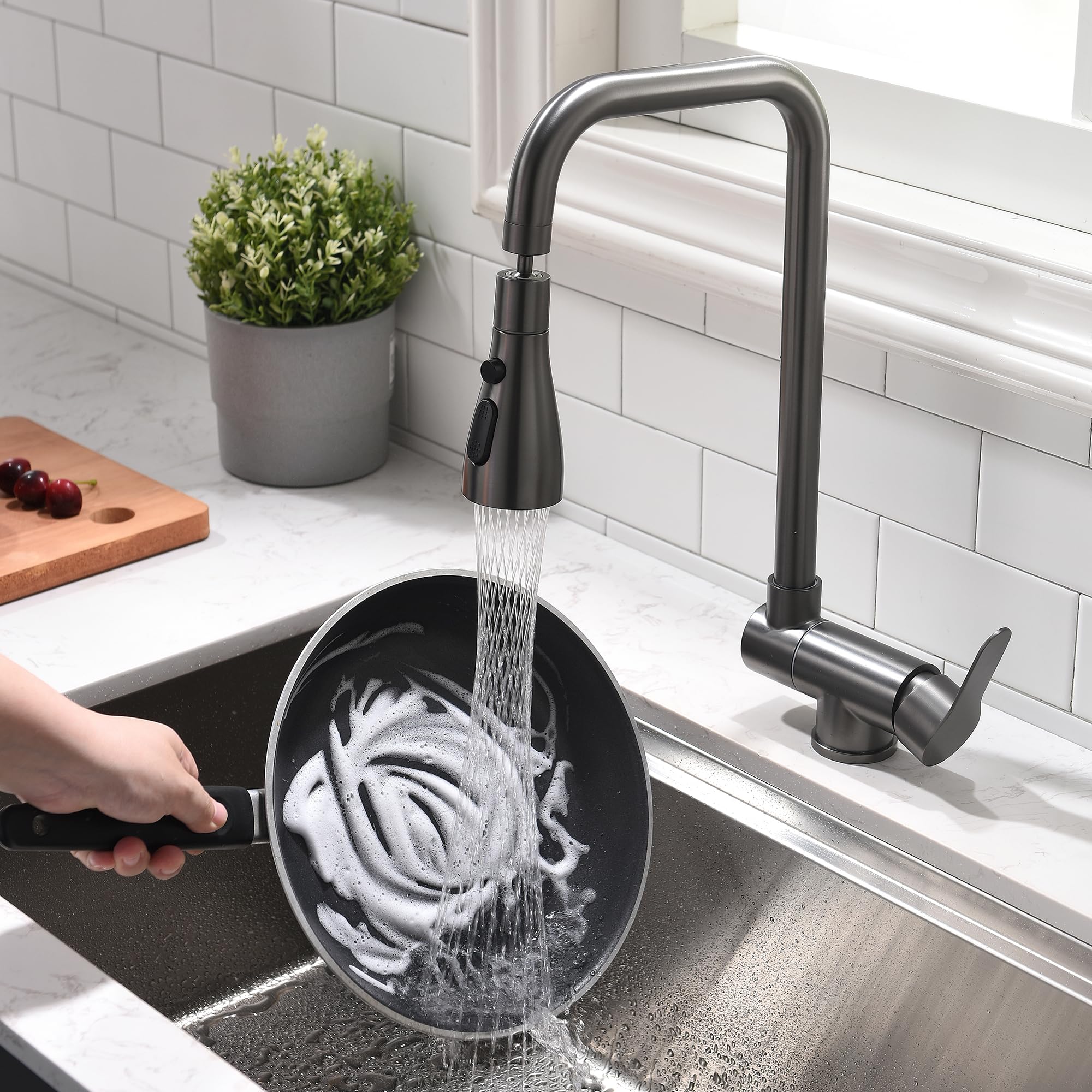 Grifo Cocina Abatible, Grifo Abatible Cocina 3 Modos De Descarga De Agua,Grifo De Fregadero Plegable, Grifo Monomando Bajo Ventana De Acero Inoxidable 304 (gris)