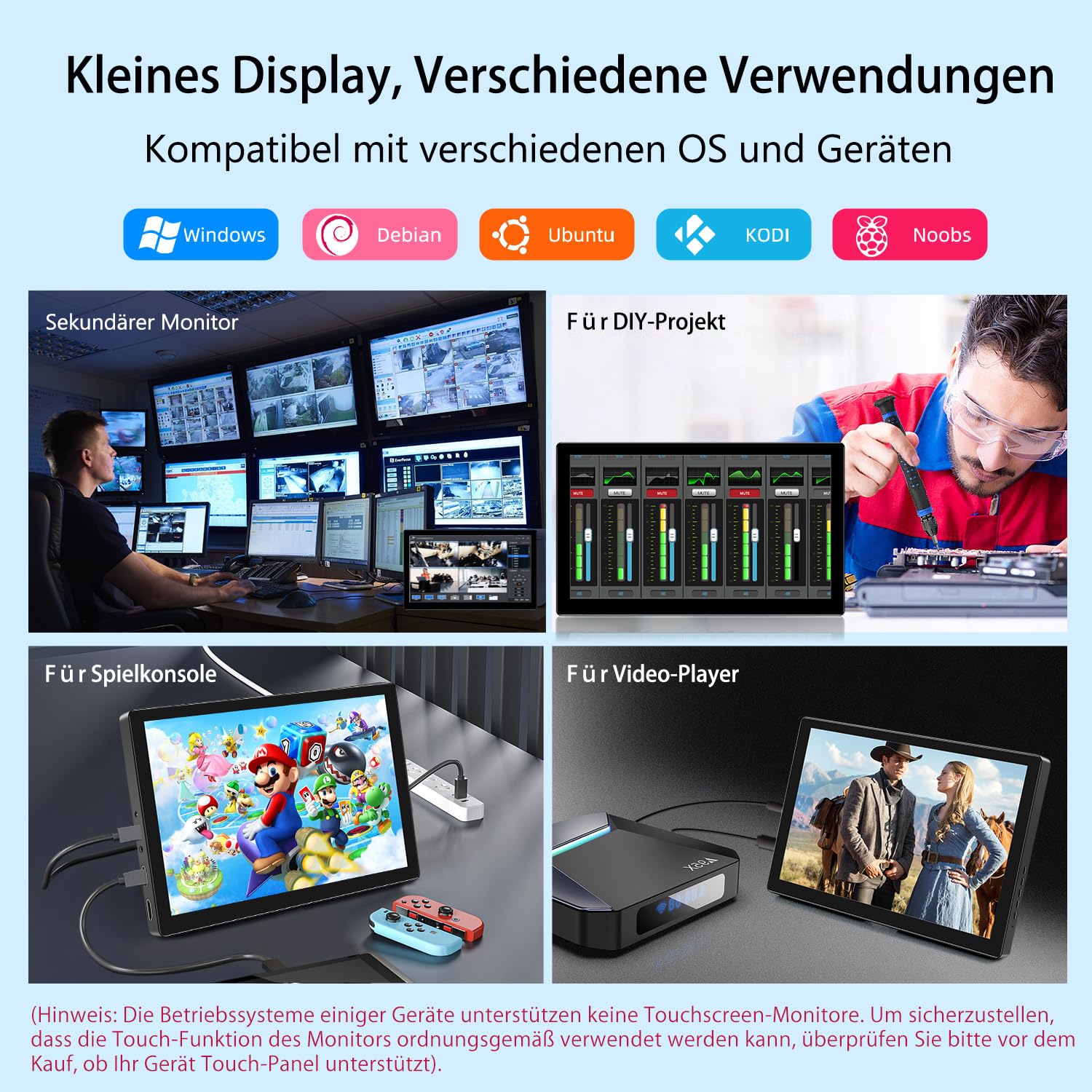 Portable Monitor Touchscreen, 10,1 Zoll Tragbarer Monitor Touchscreen Full HD 1920x1200 IPS Bildschirm, HDMI USBC Externer Bildschirm für PC Laptop Computer PS4 PS5 Xbox Ras Pi