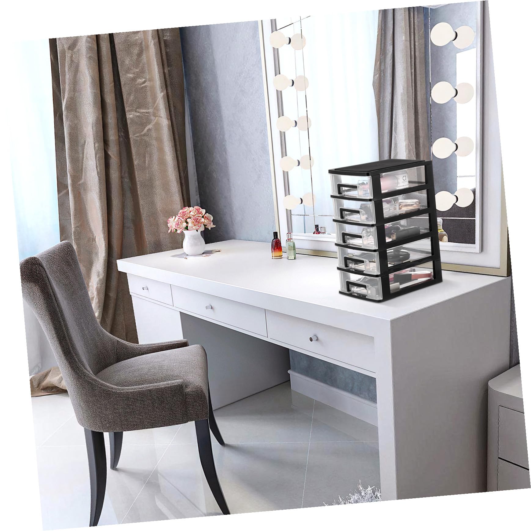 Hohopeti Organizer da Scrivania Cassettiera Porta Trucchi Rigida in Plastica Trasparente 5 Cassetti Portaoggetti per Cosmetici e Articoli Vari per Ufficio, Scuola e Casa