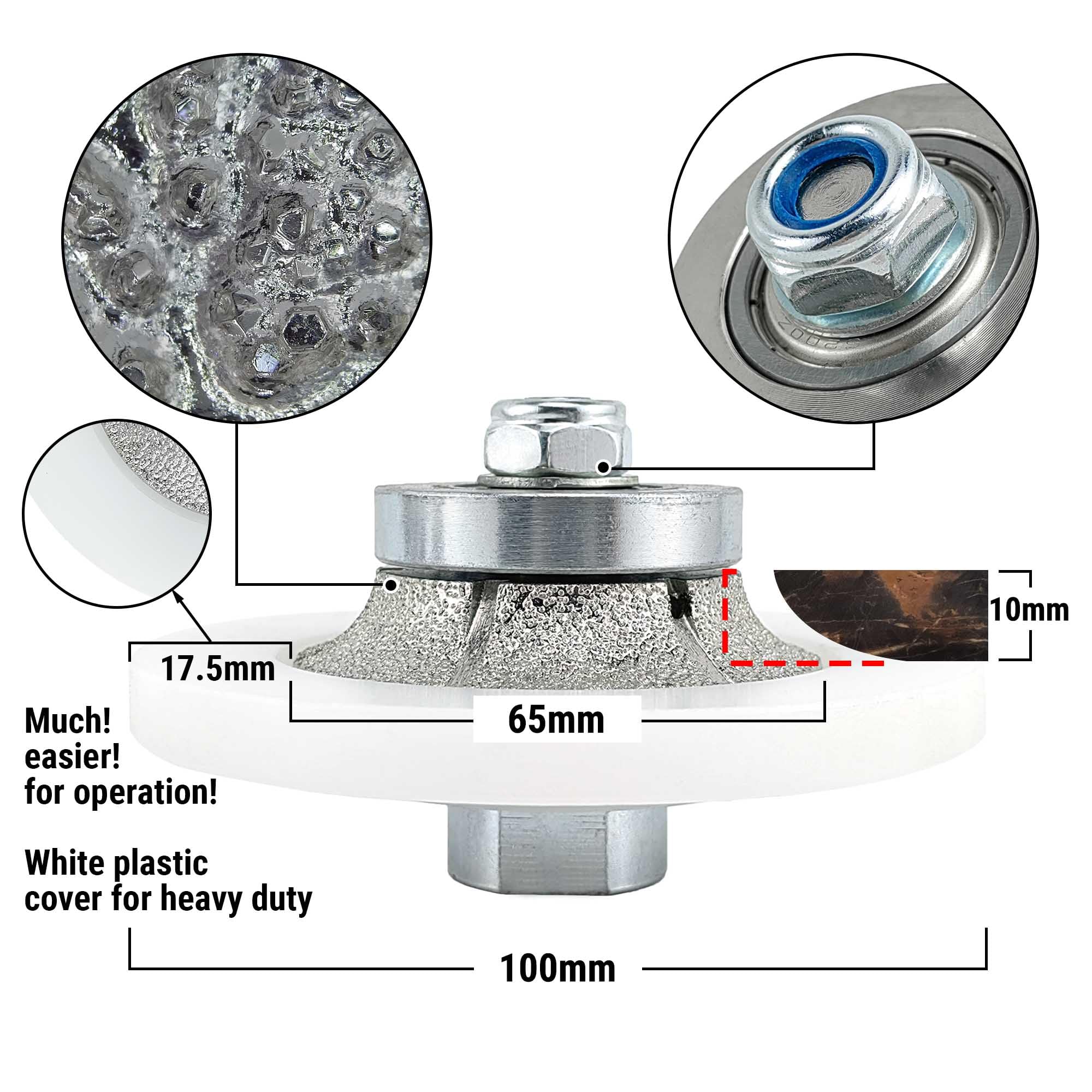 NBB Roue profilée diamantée, fraise foret toupie diamant, Roue de profil diamant, mèche pour profiler carreaux porcelaine céramique granit marbre pierre, pour meuleuse d'angle (Half-Bullnose B10)