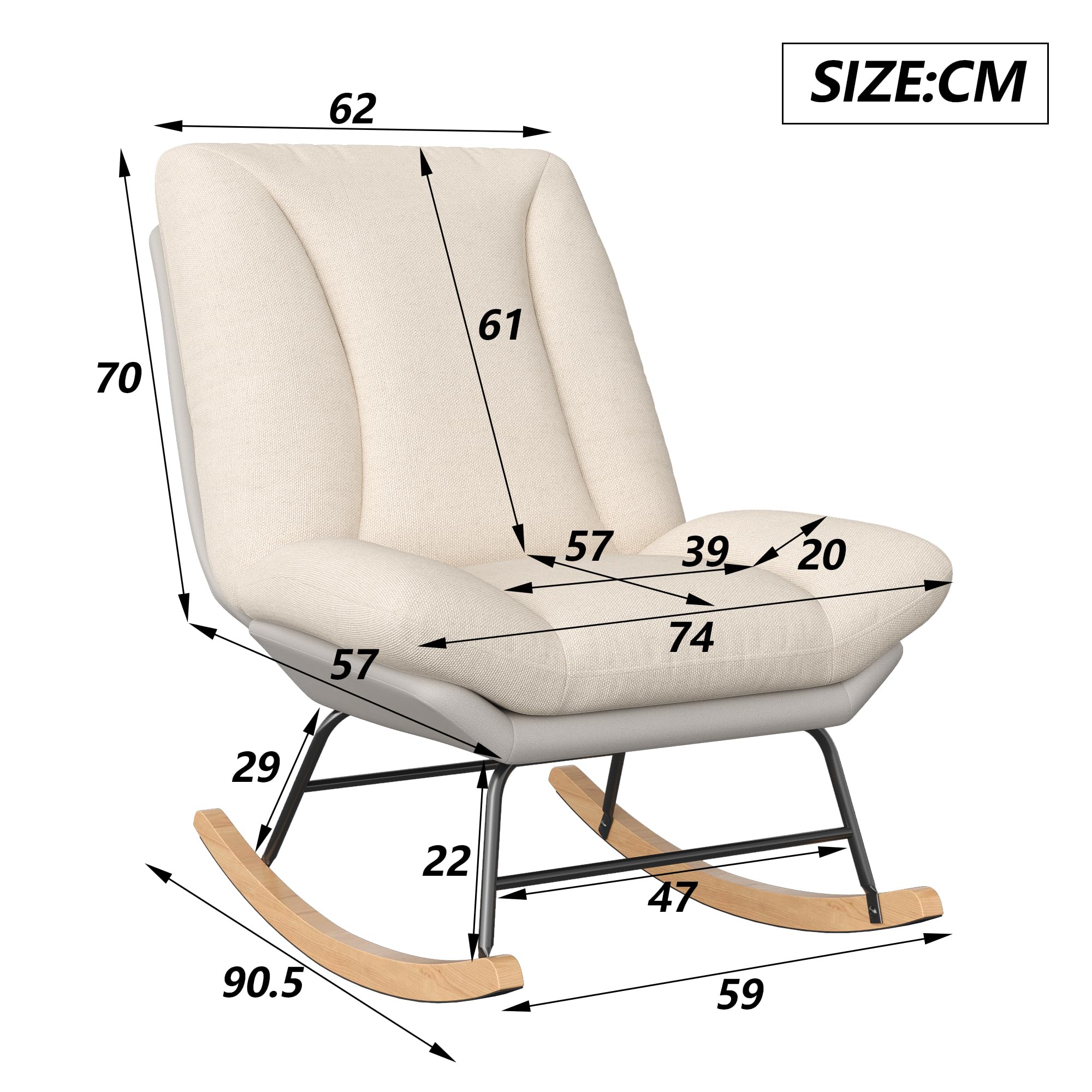 BRILVERDE Sedia a dondolo, imbottita con schienale regolabile, moderna poltrona relax, soggiorno, camera da letto, balcone (B)