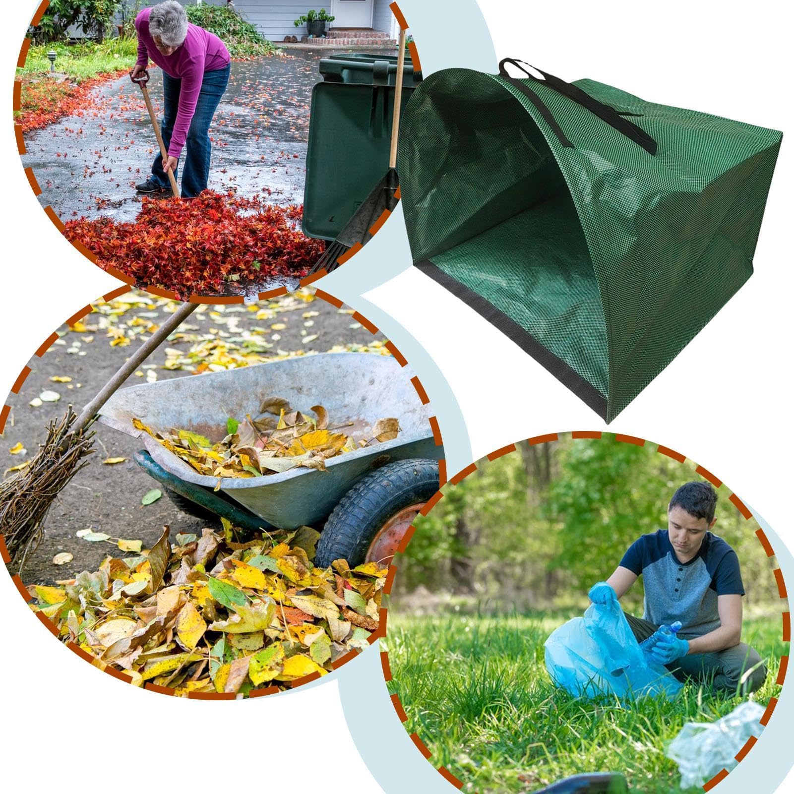 Bolsa de basura semicircular para jardín, herramienta de recogida de residuos de gran capacidad para jardín, patio, patio y césped