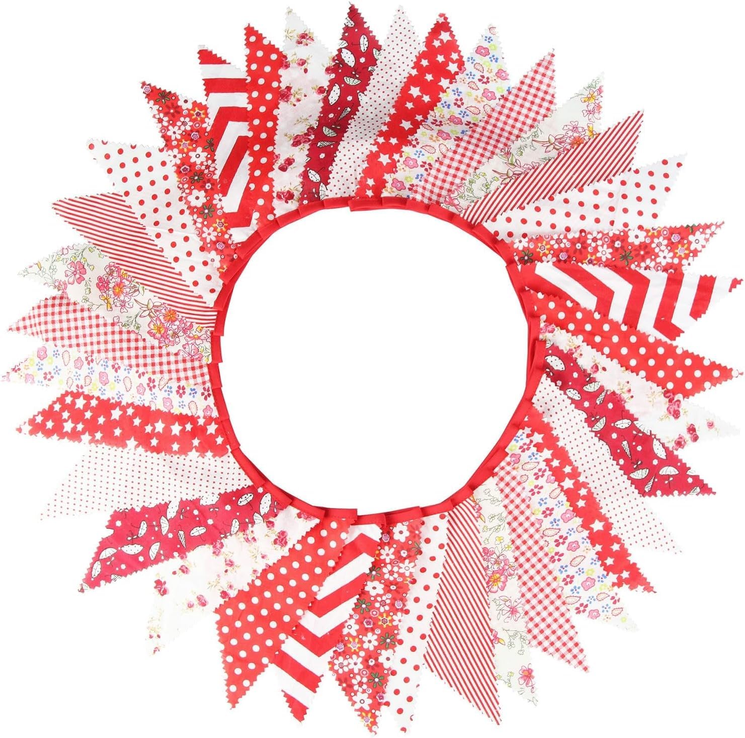 Daaxing 36Pcs Large Fabric Bunting Banner, 33 Feet Garden Bunting Floral Bunting Cotton Vintage, For Wedding Baby Shower Garden Birthday Parties Home Decoration (Red)