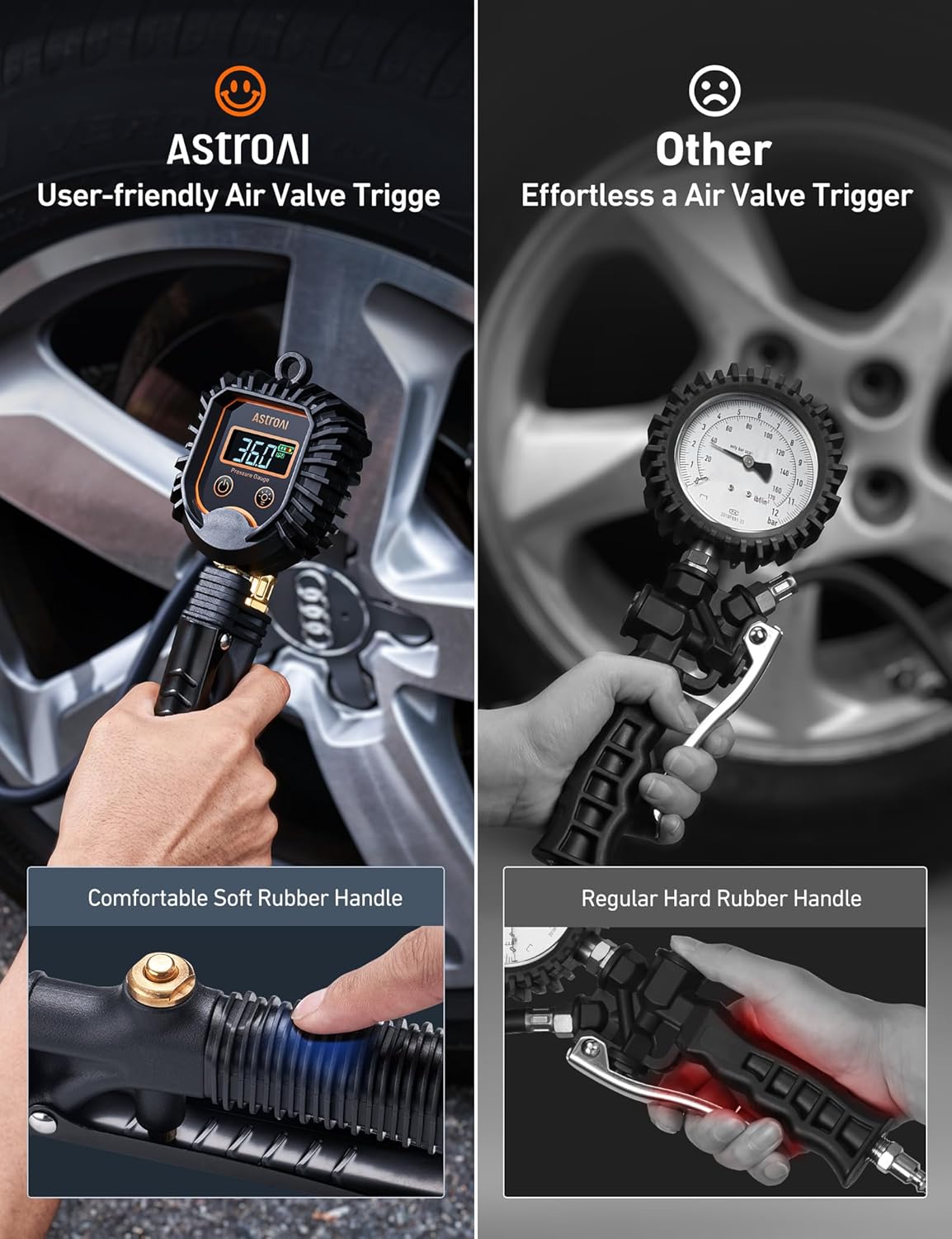 AstroAI Digital Tire Inflator with Pressure Gauge, 250PSI Air Chuck and Compressor Accessories Heavy Duty Tire Pressure Gauge Compatible with Bicycle/Truck/SUV/Motorcyle/RV