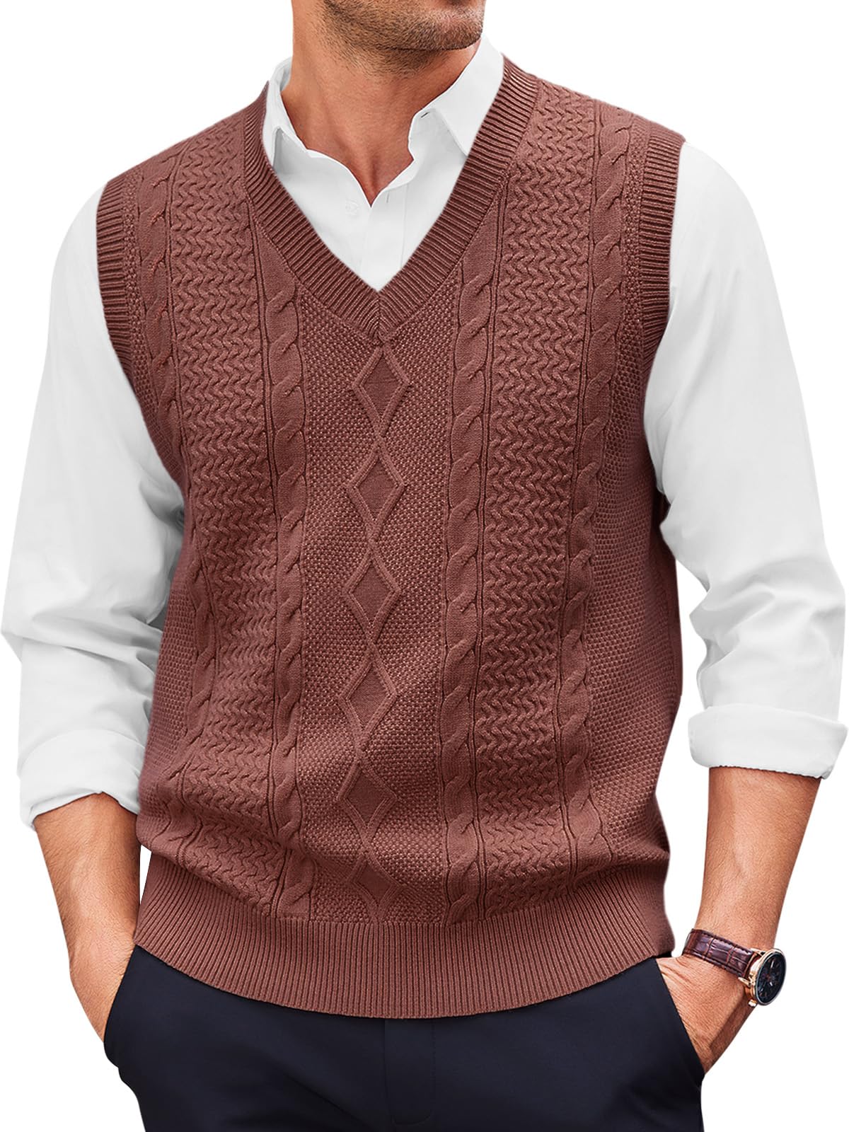 runcati Mens V Neck Sweater Vest Casual Cable Knitted Pullover Knitwear Slim Fit Sleeveless Sweaters-picture-17