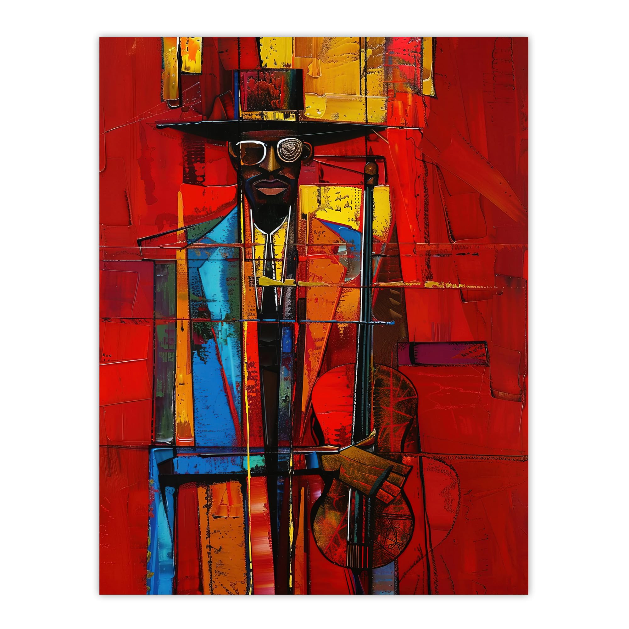 Artery8 Abstract Violinist Wall Art Print - Red - W18" x H24"