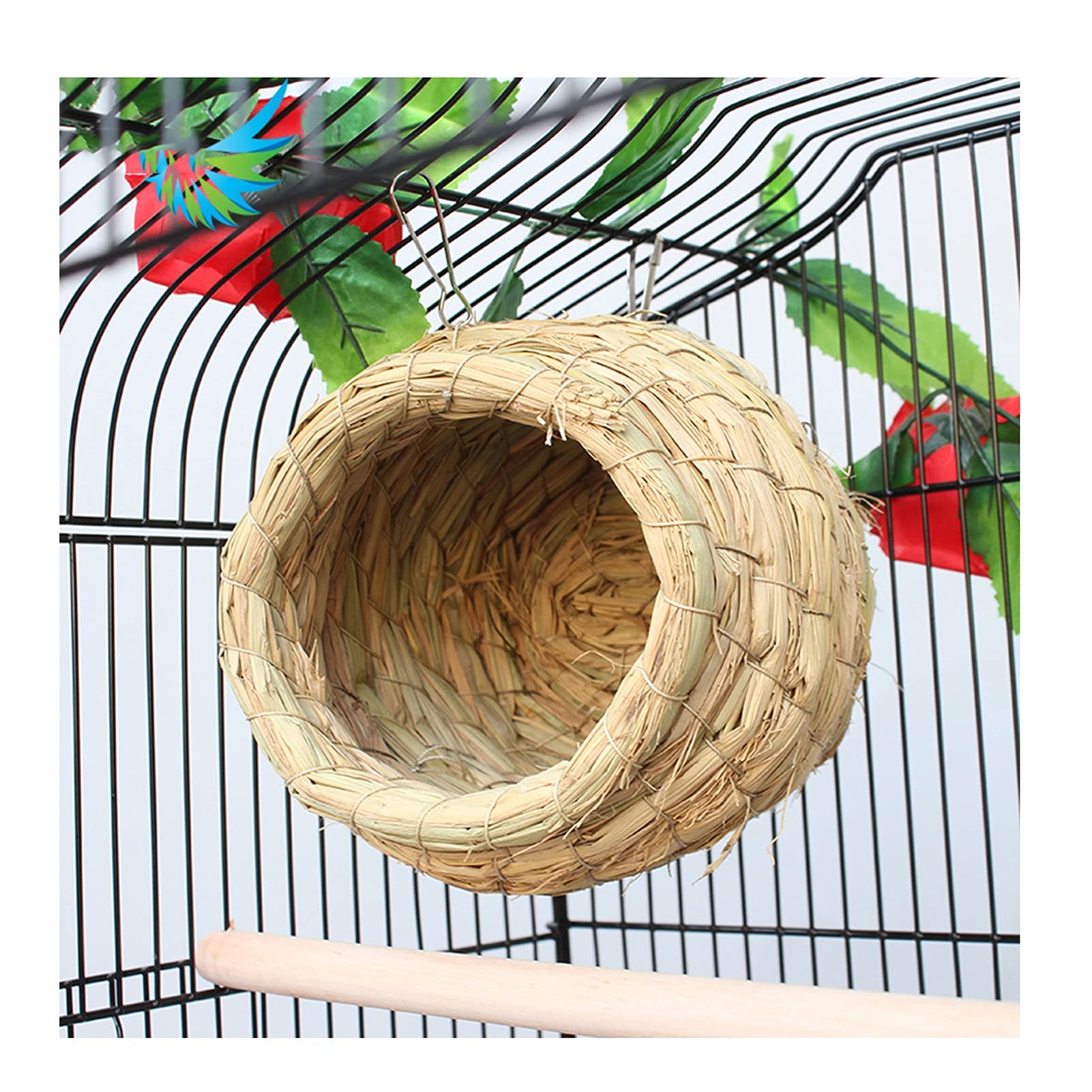 Nido de pájaro de Fibra Natural, un Lugar de cría y Descanso de pájaros puramente Hecho a Mano, Adecuado para Jaula de pájaros de peonía de Piel de Tigre Loro (tamaño: 5.9 x 6.7 in)