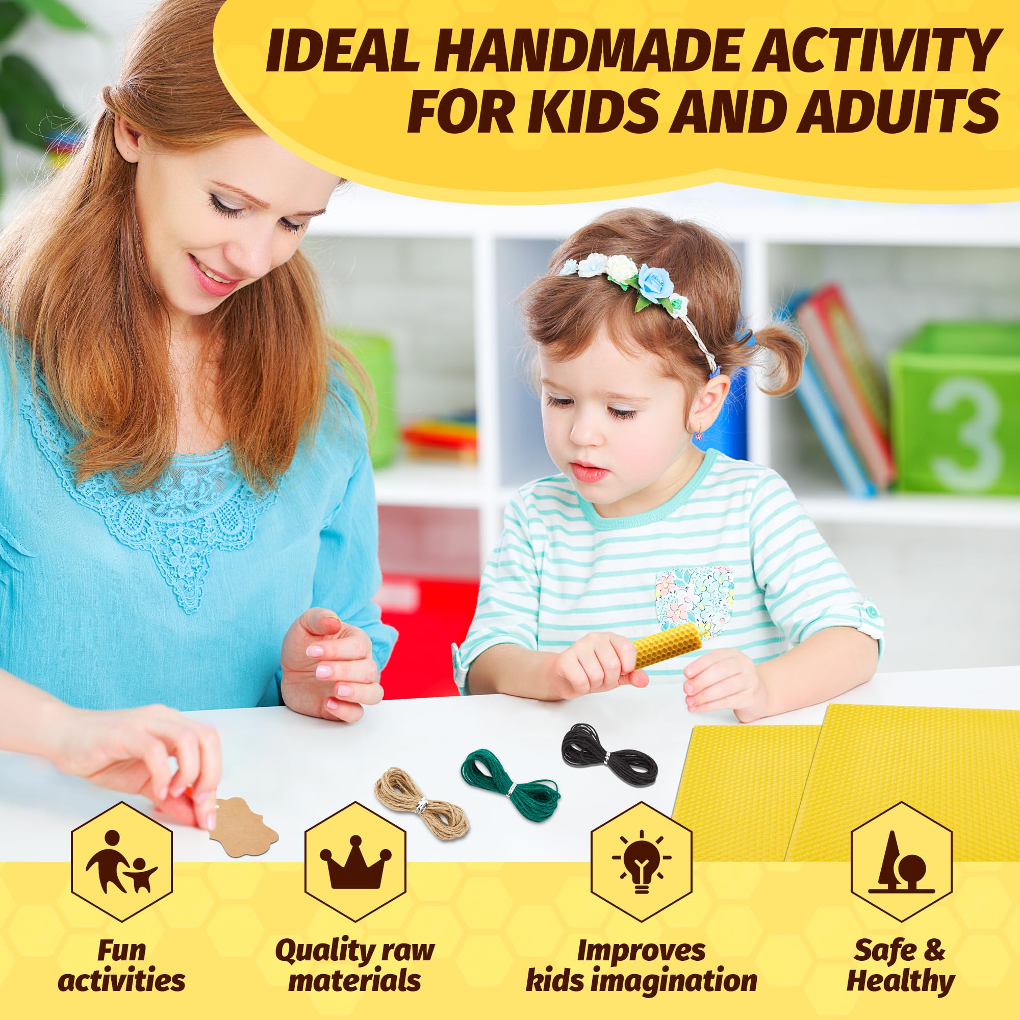 HASSLICKIT Natural Beeswax Candle Making Kit for Kids and Adults-12 Beeswax Sheets for Candle Making Rolling DIY Kits (Natural Yellow Color, 8 x 8 inch) - Image 5