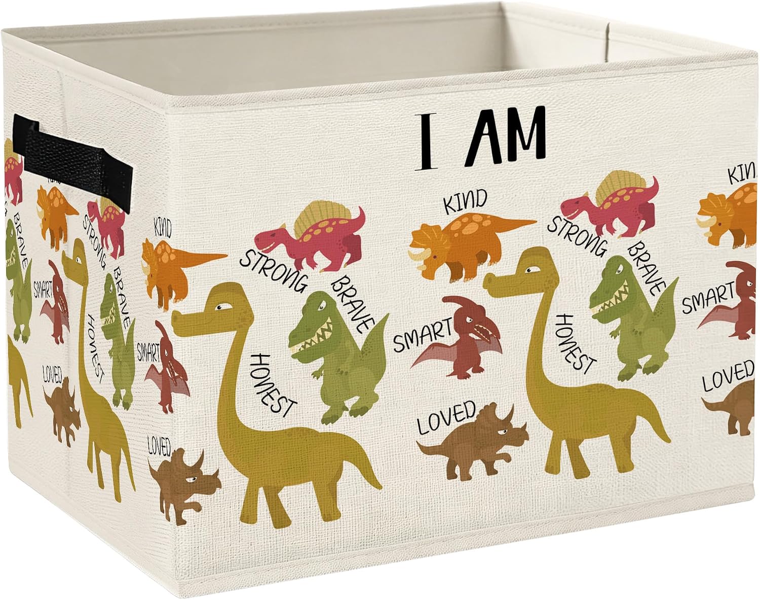 Inspirational Dinosaur Nursery Storage Bins Box with Handles, I Am Motivational Foldable Collapsible Basket Organizer for Toys Books Clothes Kids Boys Nursery Room Bedroom Classroom