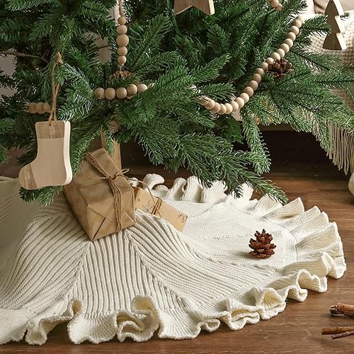 Falda de árbol de Navidad de 36 pulgadas: falda de árbol de 6 pies para árbol de 6 pies, falda de árbol pequeño blanco crema con borde con volantes,