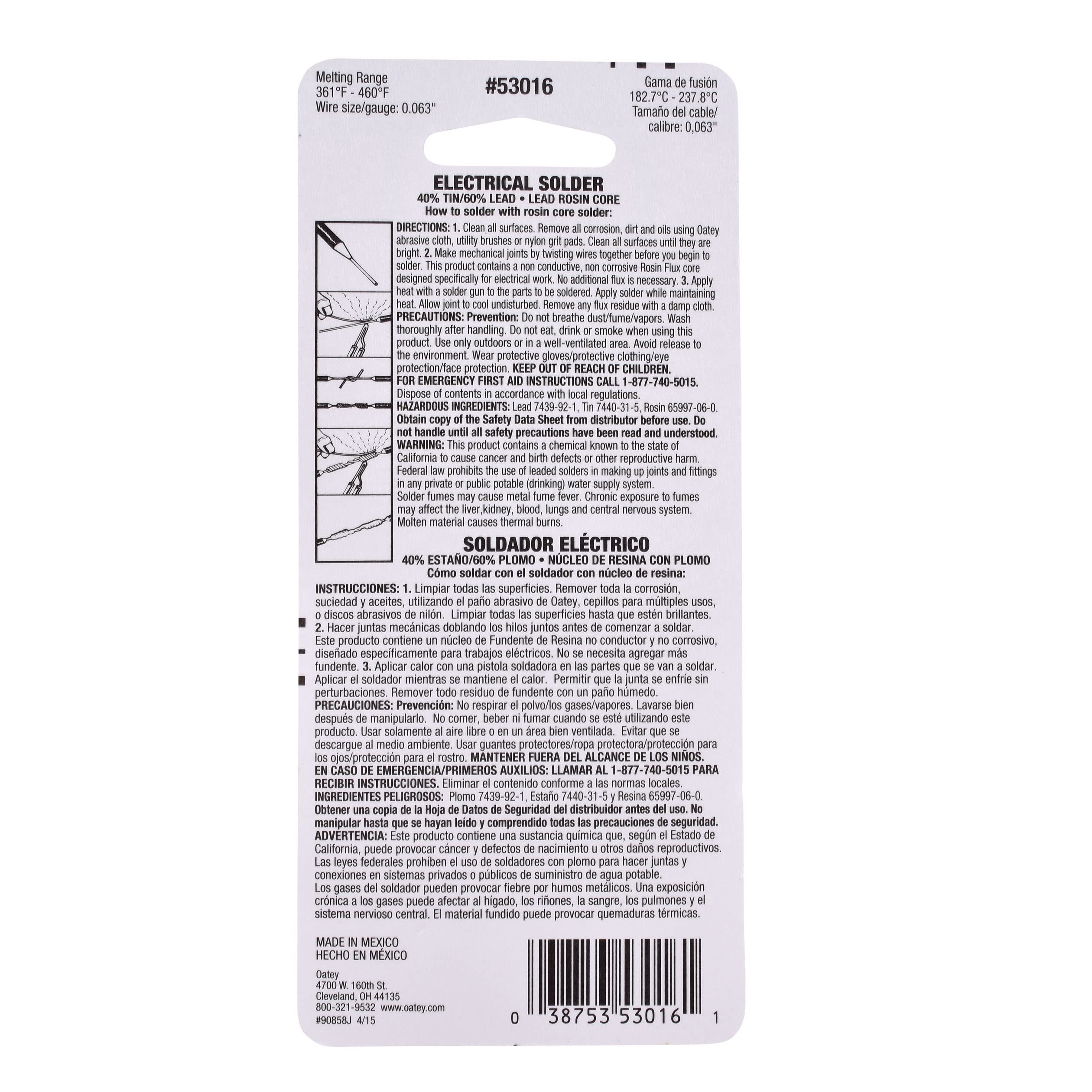 Oatey 53015 Acid Core Wire Solder, 0.25 Lb Carded, Solid, Gray, 1/4 lb