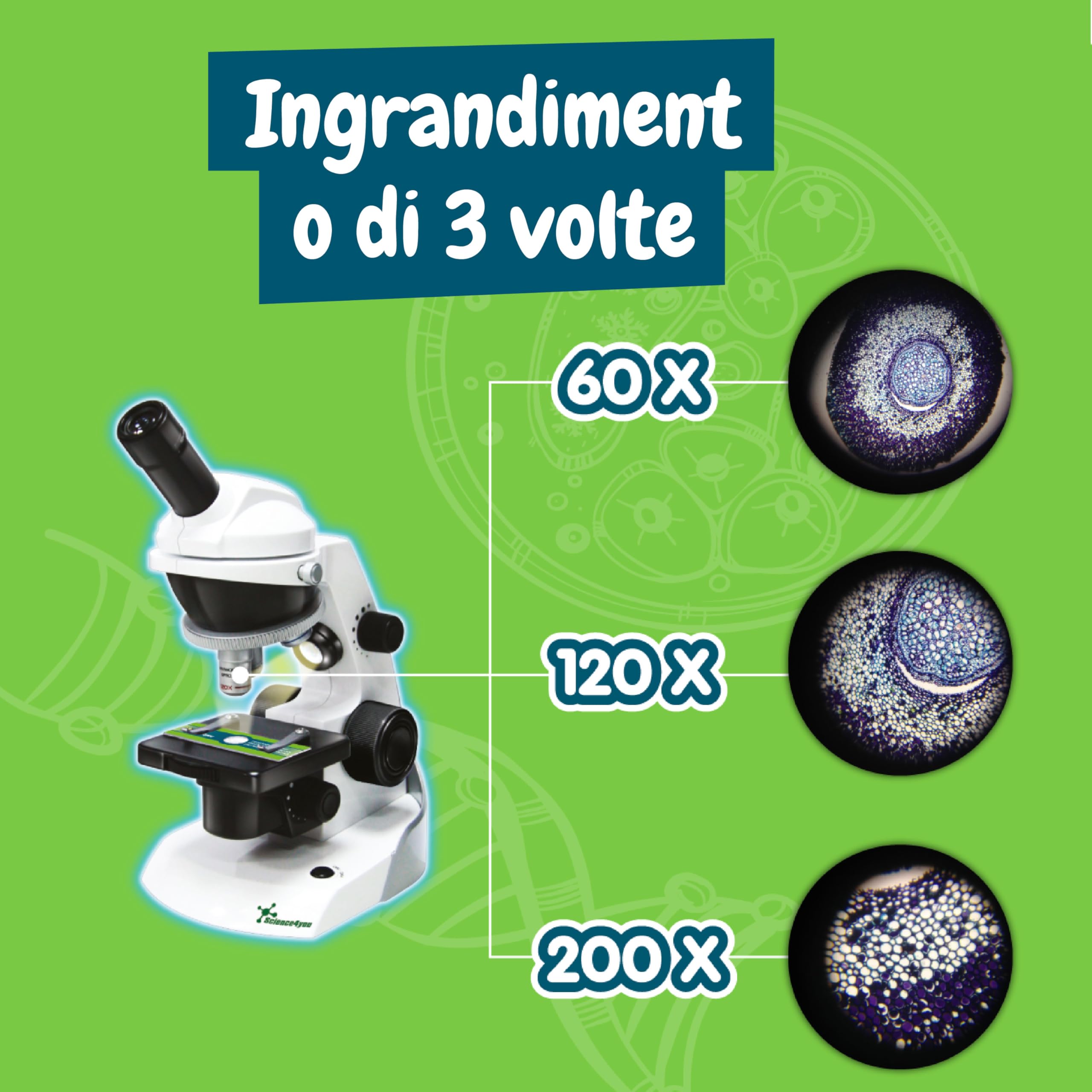 Science4you - Microscopio per Bambini +8 Anni - Laboratorio di Chimica con Vetrini per Microscopio Scientifico, 15 Esperimenti - Adattatore per Cellulare, Giochi Educativi per Bambini da 8-14 Anni