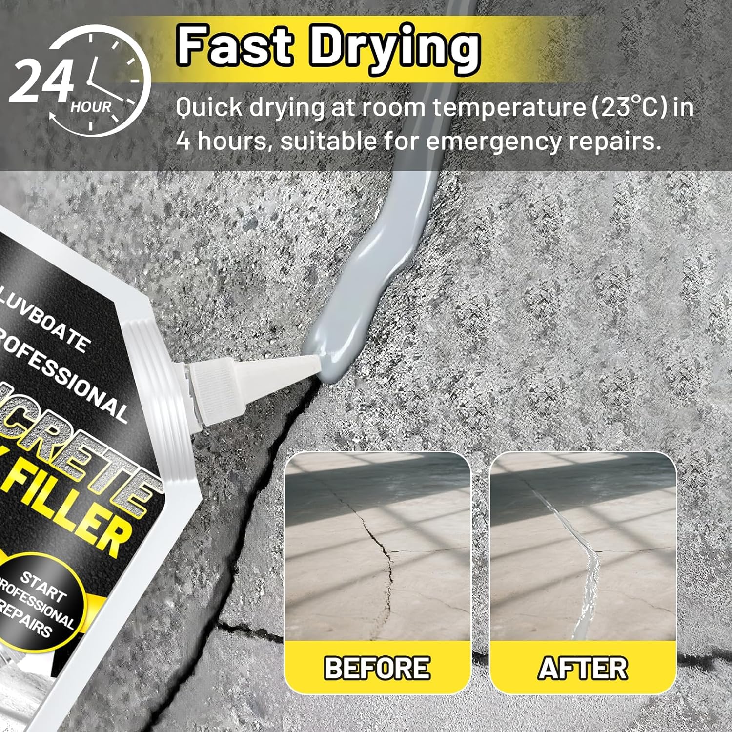 Concrete Crack Filler, High Elasticity Self Leveling Cement Crack Filler, Slab Concrete Waterproof Repair Sealant for Driveway, Walkway, Patio, Joint, Indoor and Outdoor - Grey (9LB)