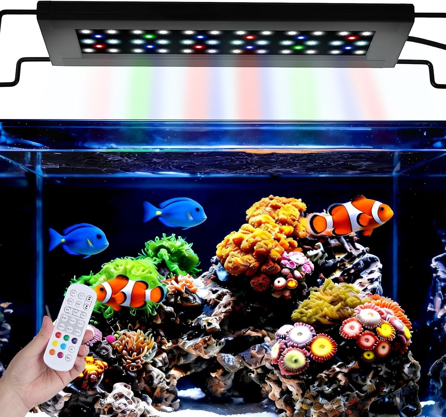 Éclairage LED pour aquarium,48 W Spectre complet Mode 24/7 Minuterie réglable Luminosité réglable Lampe pour aquarium Avec support extensible Les chars de 120 à 140 cm