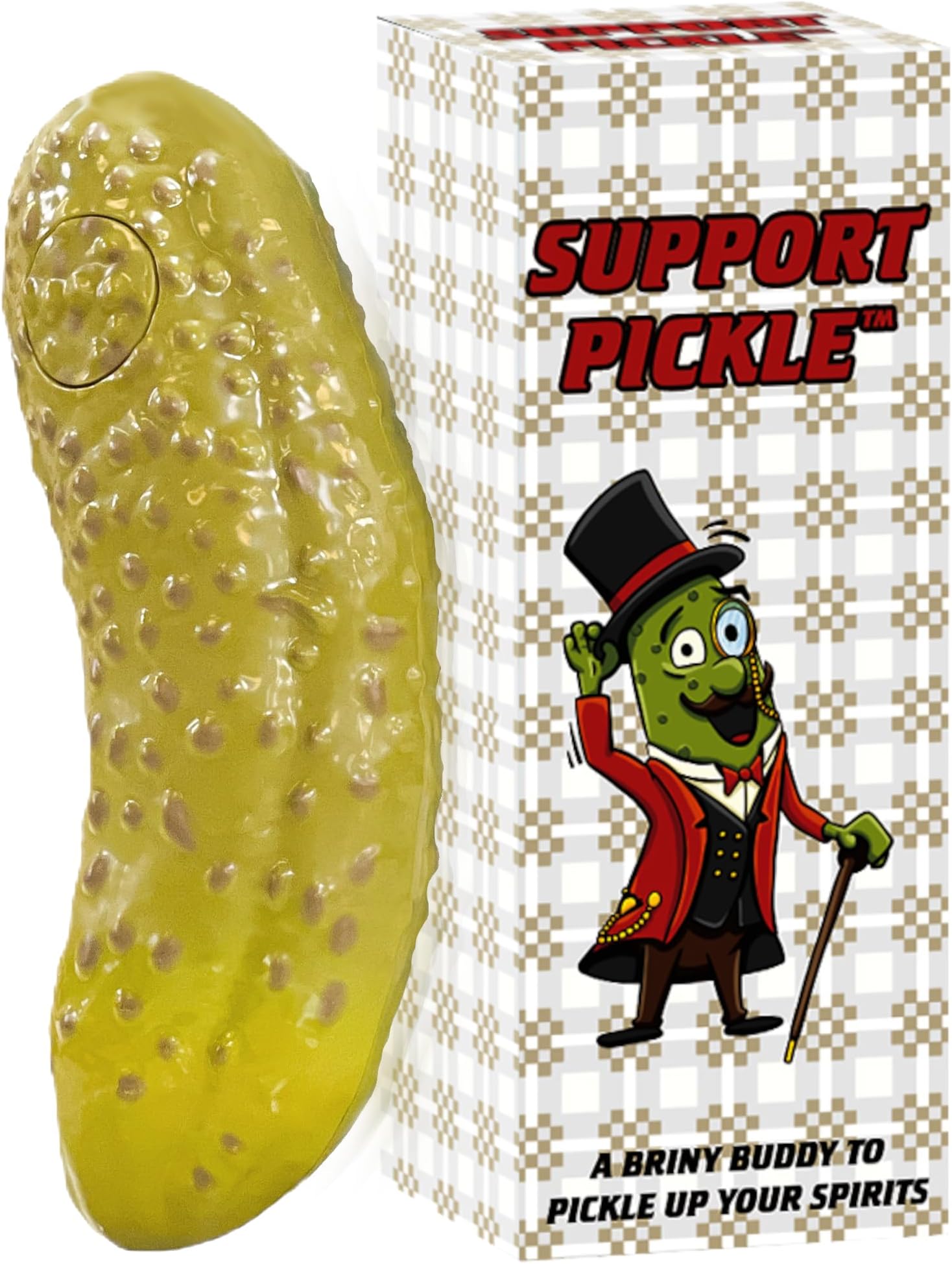 DR DINGUS Emotional Support Pickle - +100 Positive Inspirational Phrases - Press Button - Funny Family Friendly Gag Toy for Class, Office, Gift, Friends