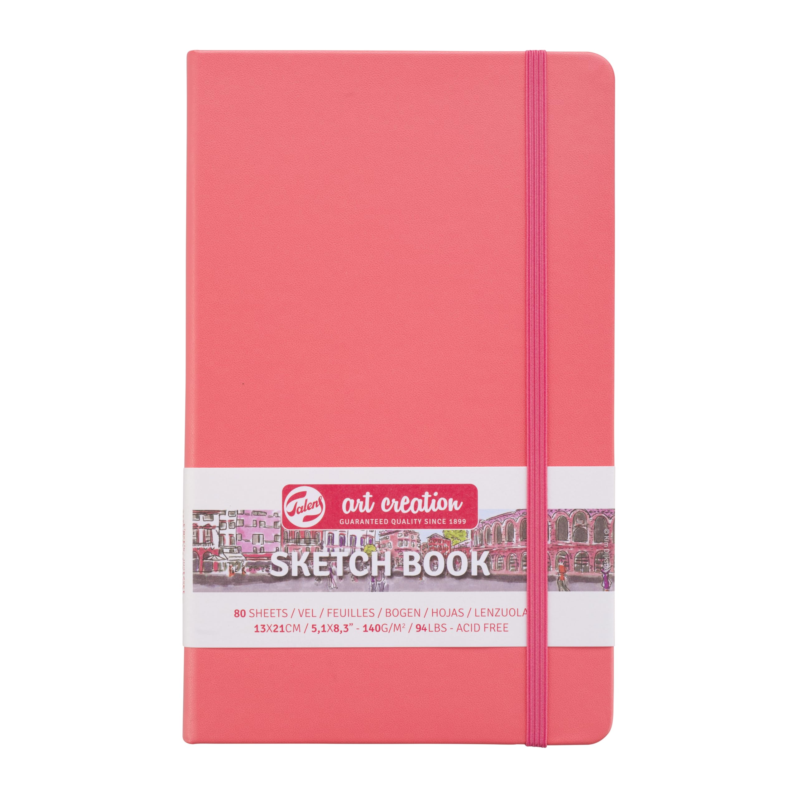 Tarens T9314-312M Art & Creation Sketchbook, Drawing Notebook, 5.1 x 8.3 inches (13 x 21 cm), Coral Red, Thickness: 4.9 oz/yd², Fine, Acid Free Paper, 80 Sheets