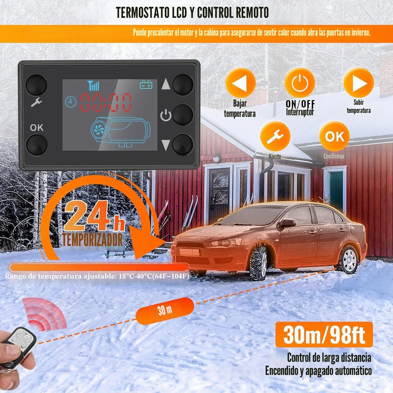 VELPAX Calentador Diésel Portátil Todo en Uno 12 V 24V 220V 8KW,Calentador de Aire Diesel 0,16-0,52 L/h LCD de control remoto,adecuado para automóviles, camiones, barcos
