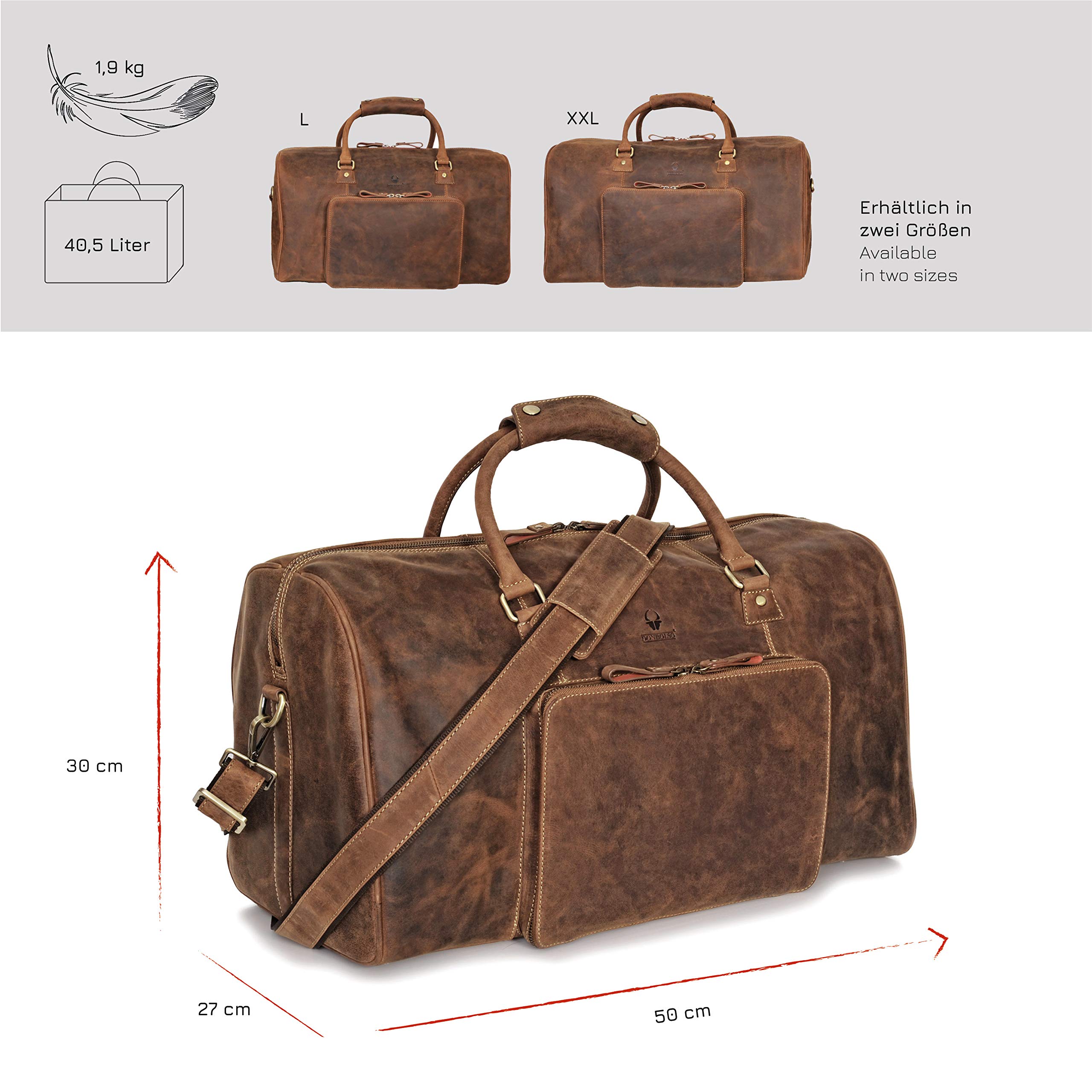 DONBOLSO Weekender Nápoles | Bolsa de Viaje para Hombres | Bolsos de Viaje Fin de Semana de Cuero | Bolso Viaje de Cuero para Equipaje de Mano | Tamaño L con 40 litros | Vintage Marrón