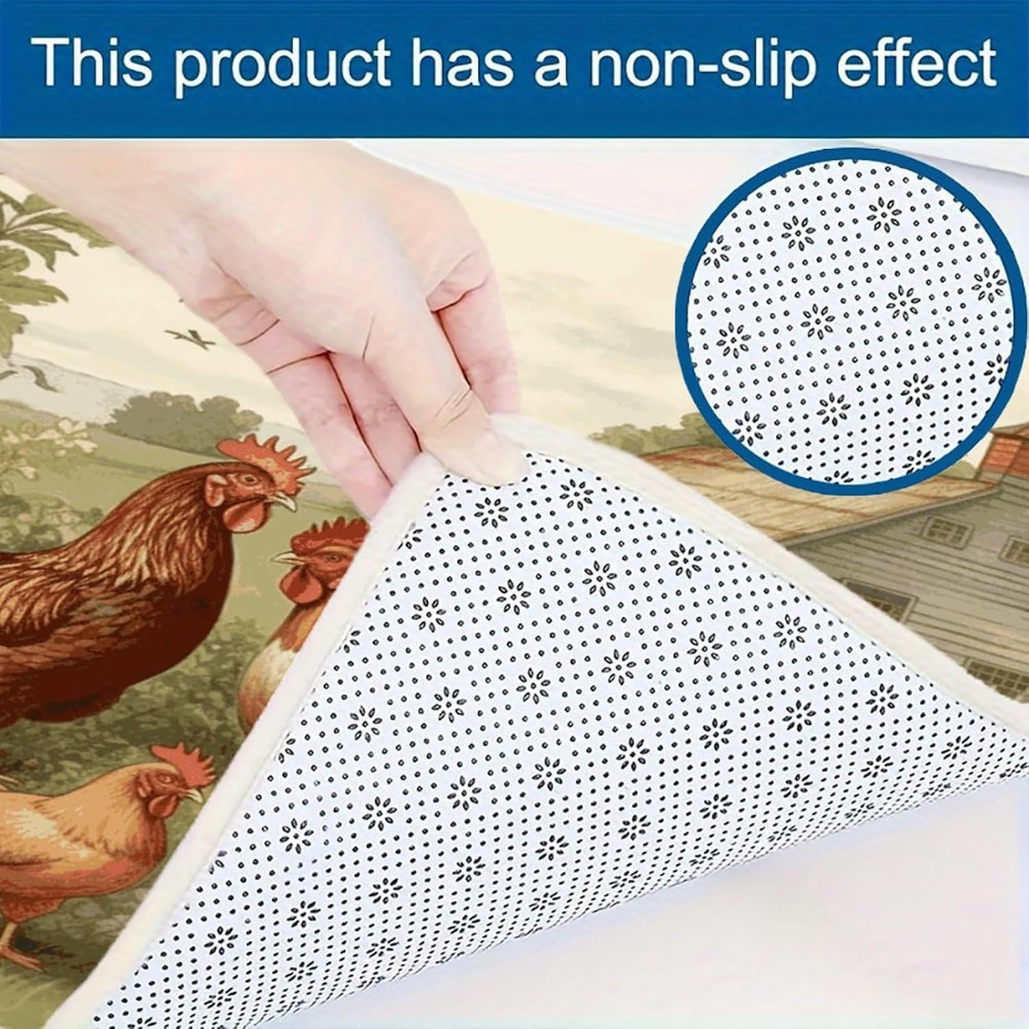 Chickens and Farm Kitchen Mats Soft Absorbent Rugs for Floor Non Slip Washable Kitchen Mats Fashion Rectangular Rugs for Three-Piece Set for Laundry Office Home Sink