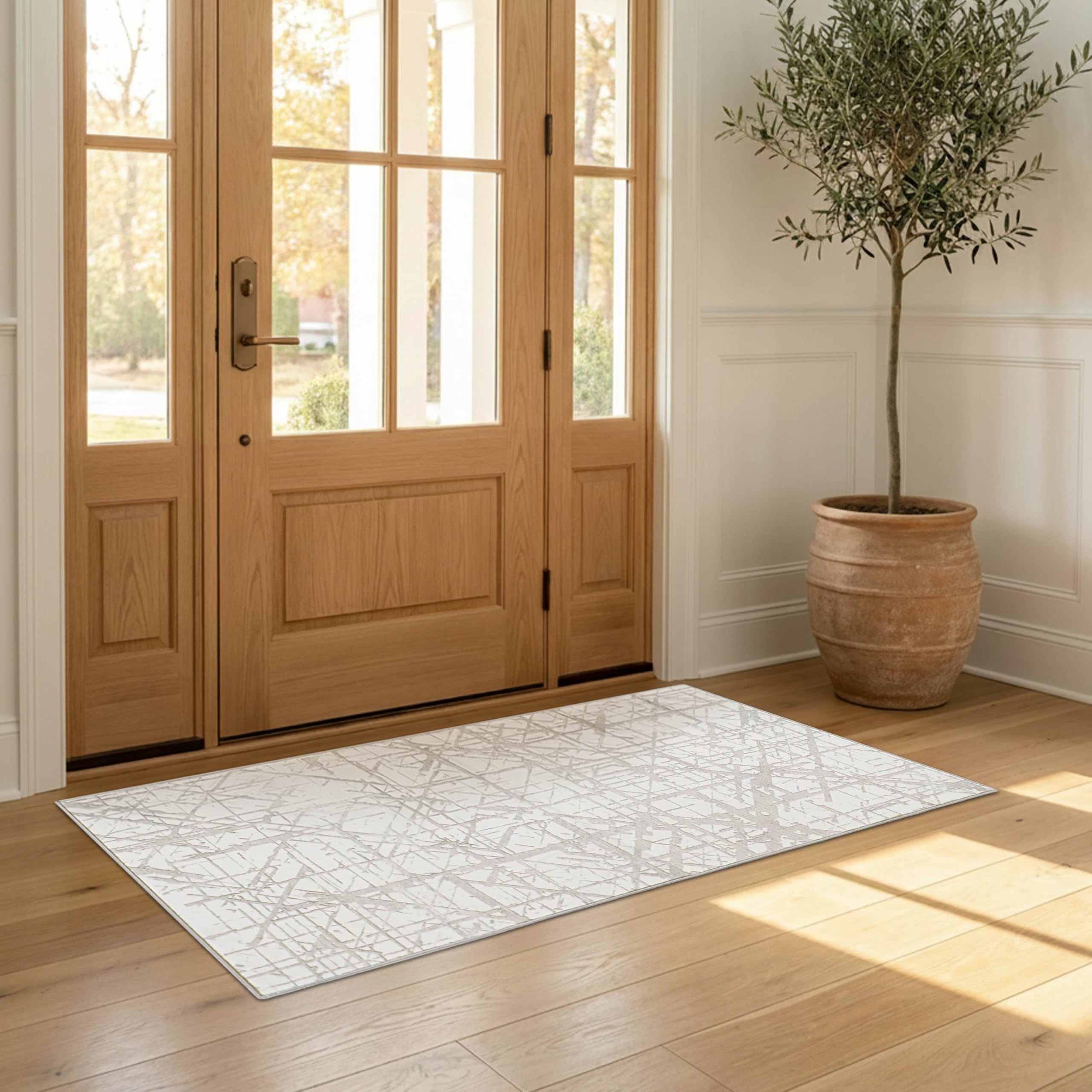 Wyatt &amp; Ash Dream Mink Printed Chenille 3' x 5' Accent Rug Aria Ivory