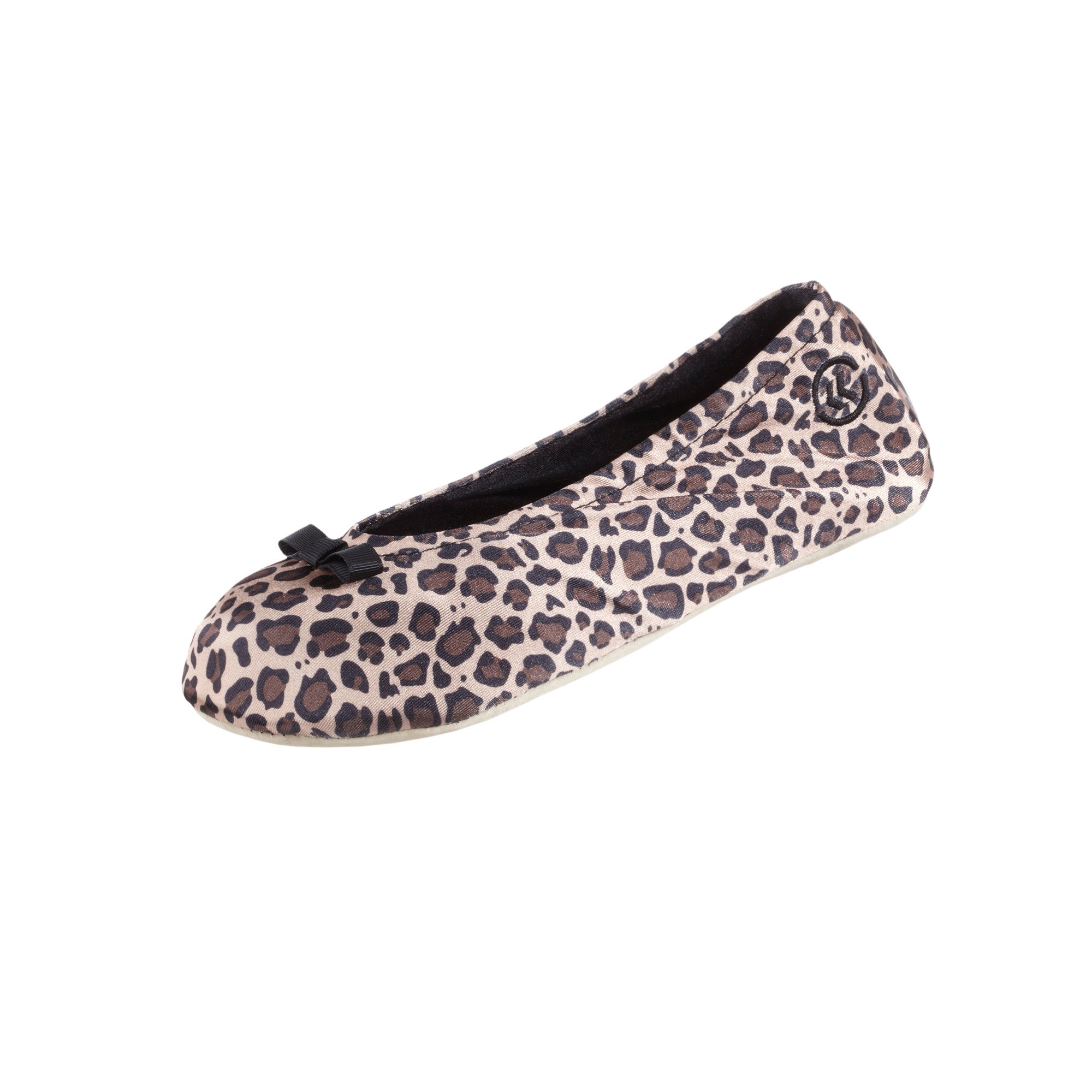 Isotoner Cheetah Ribbon Bow Ballerina Slippers
