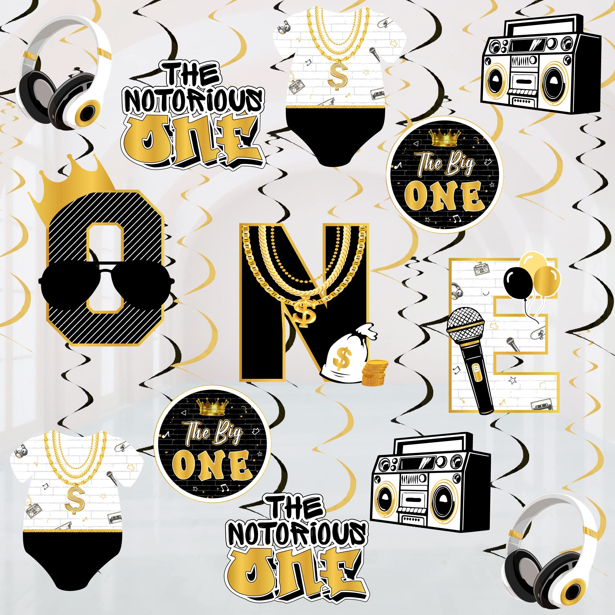Notorious Big One Compleanno Decorazioni per ragazzi, The Notorious One Sfondo Seggiolone Banner Cake Topper Numero 1 Palloncino Foil per Hip Hop Primo Compleanno The Big One 1st Birthday Party