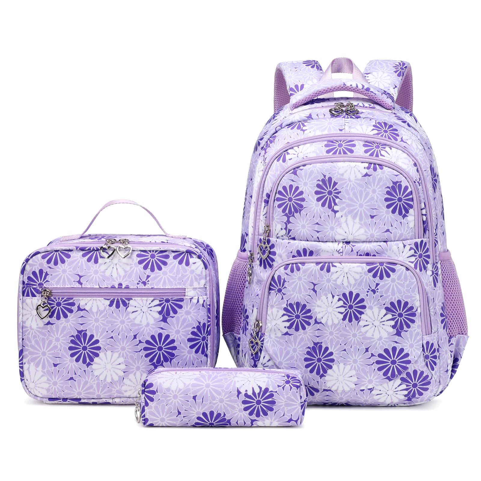 ZHIERNA Daisy Backpack for Girls Toddler Tie Dye Bookbag with Lunch Bag Preschool Simple Modern Backpack School 3pcs Set, Lightweight Elementary Book