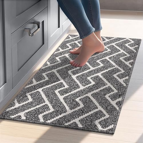 Miniatura 224 de hicorfe Juego de alfombras y tapetes de cocina, alfombra antideslizante de polipropileno súper absorbente, tapete suave y cómodo, lavable para Negro
