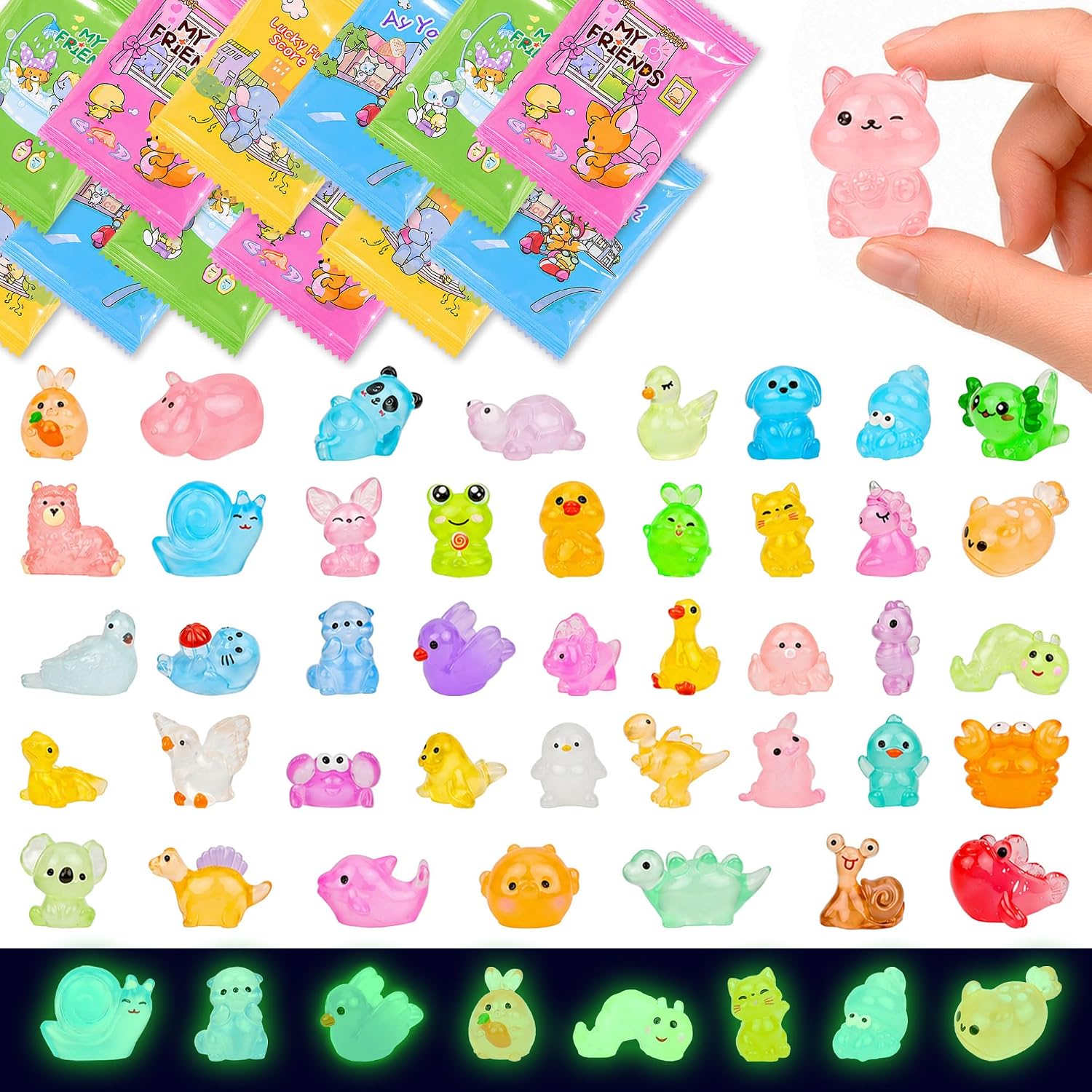 120pcs Mystery Bags Mini Resin Animals Glow in The Dark