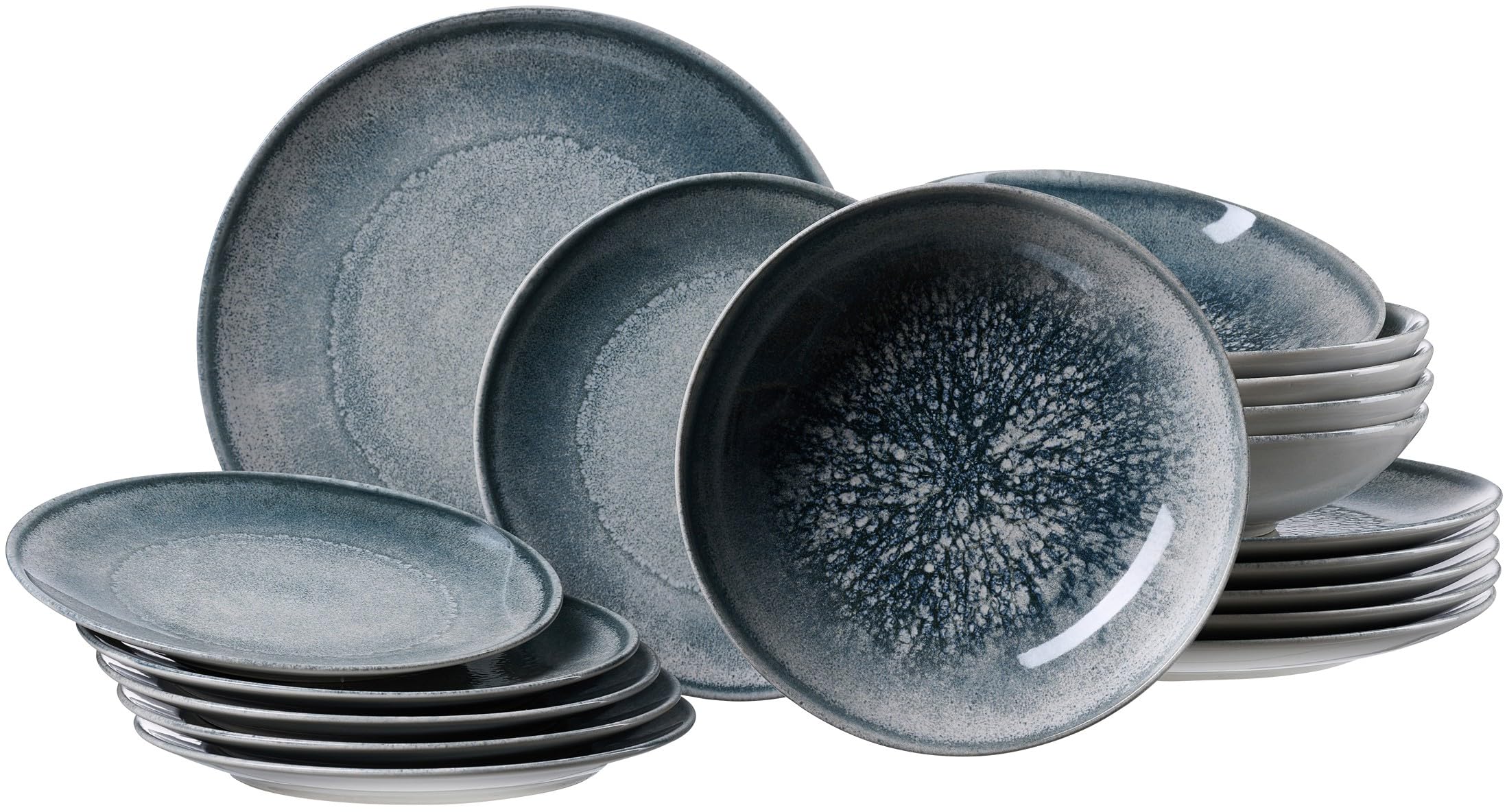 Ritzenhoff & Breker Teller-Set Grana 18-teilig, Geschirrset mit Digitaldruck für 6 Personen, Steinzeug, Spülmaschinen- und MikrowellenfestIndustrial Style, Grau