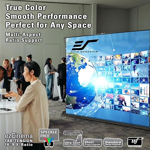Miniatura 4 de Elite Screens ezCinema Tab-Tension X-Ratio - Pantalla de proyector portátil, relación multiaspecto, diseño manual de elevación de tijera y bolsa de