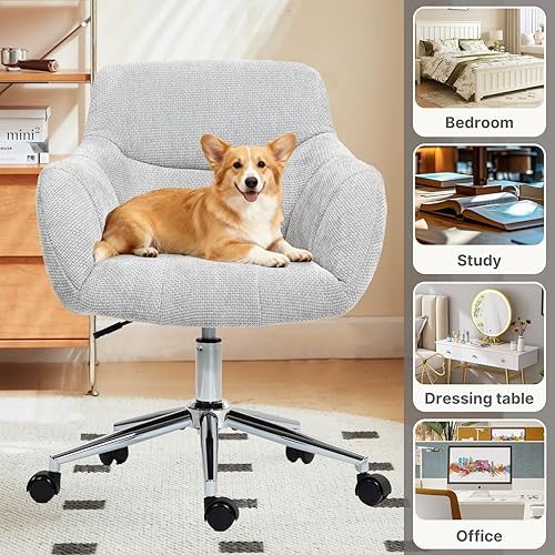 Miniatura 6 de Sillas de escritorio de oficina en casa, silla giratoria para computadora con ruedas, silla de tocador tapizada, altura ajustable, silla de oficina