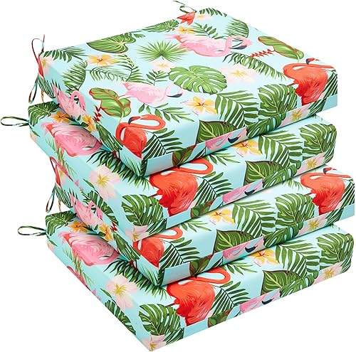 Miniatura 75 de downluxe - Cojín para asiento, redondo, impermeable, para exteriores e interiores, para patio o jardín, 43 x 41 x 5 cm, amarillo, paquete de 4