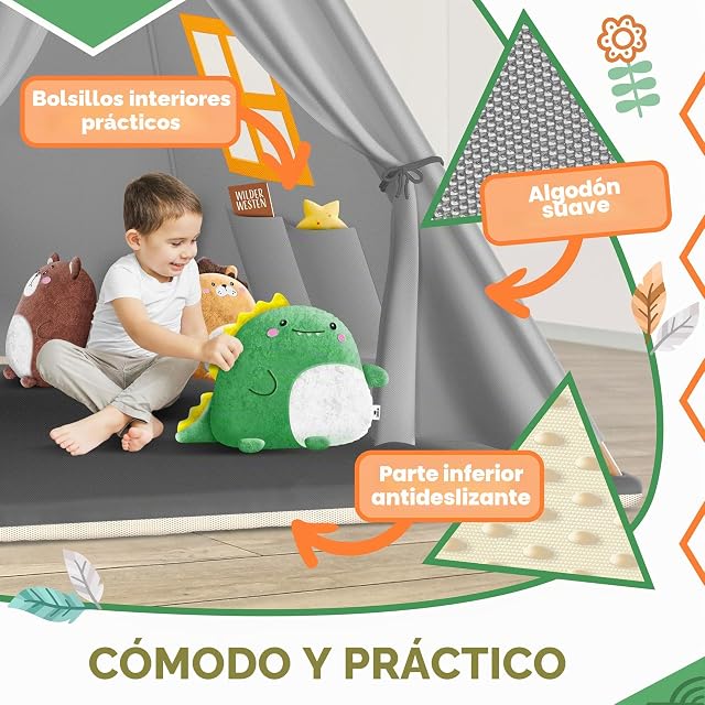 Foto 5 de 8 de KIDIZ® Tipi de campaña para niños, 100 x 100 x 160 cm, algodón, cadena LED, estrellas luminosas
