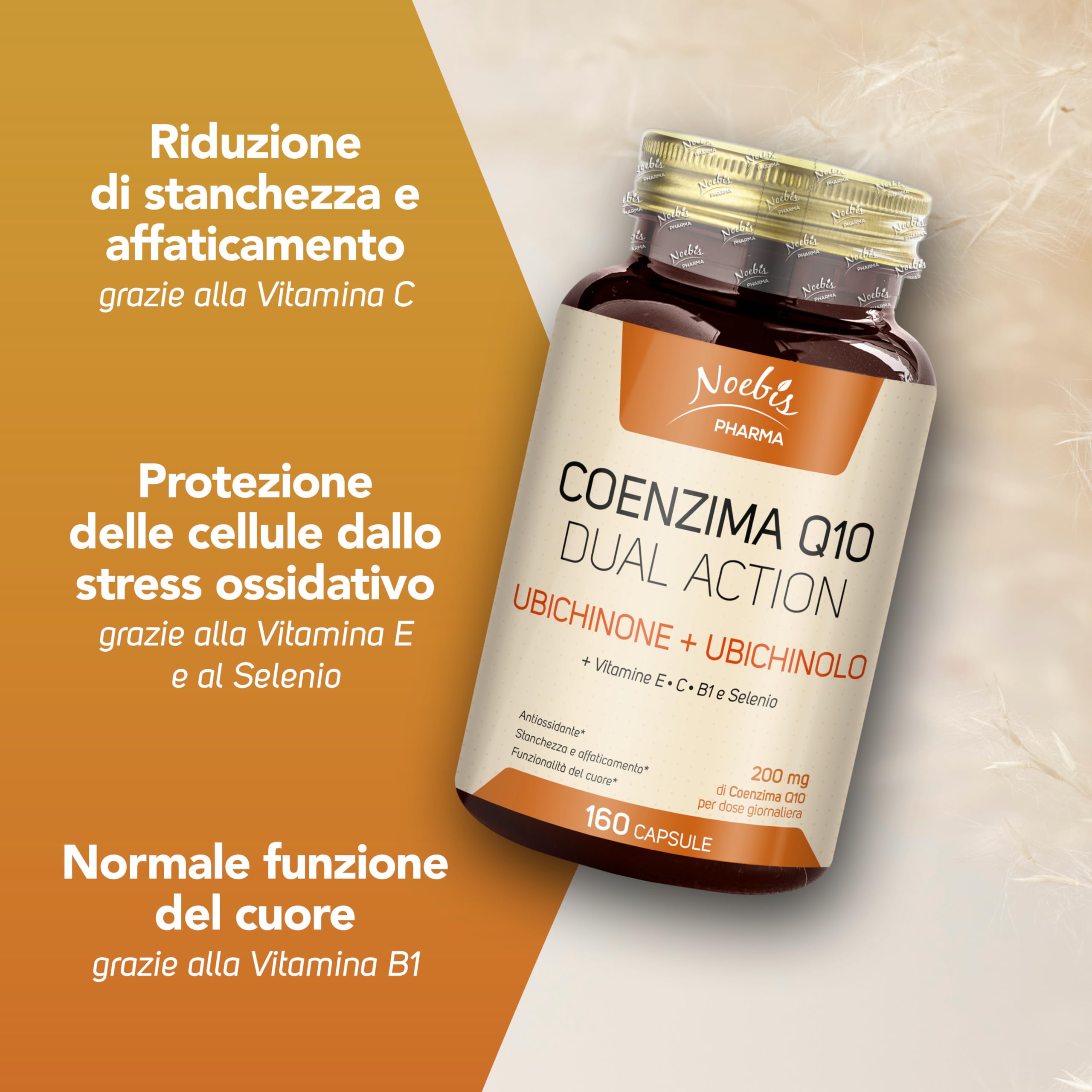 Noebis Pharma Coenzima Q10 Dual Action 200 mg per Dose – 960 Capsule (6 x 160) con Ubichinone e Ubichinolo – Confezione Sestupla