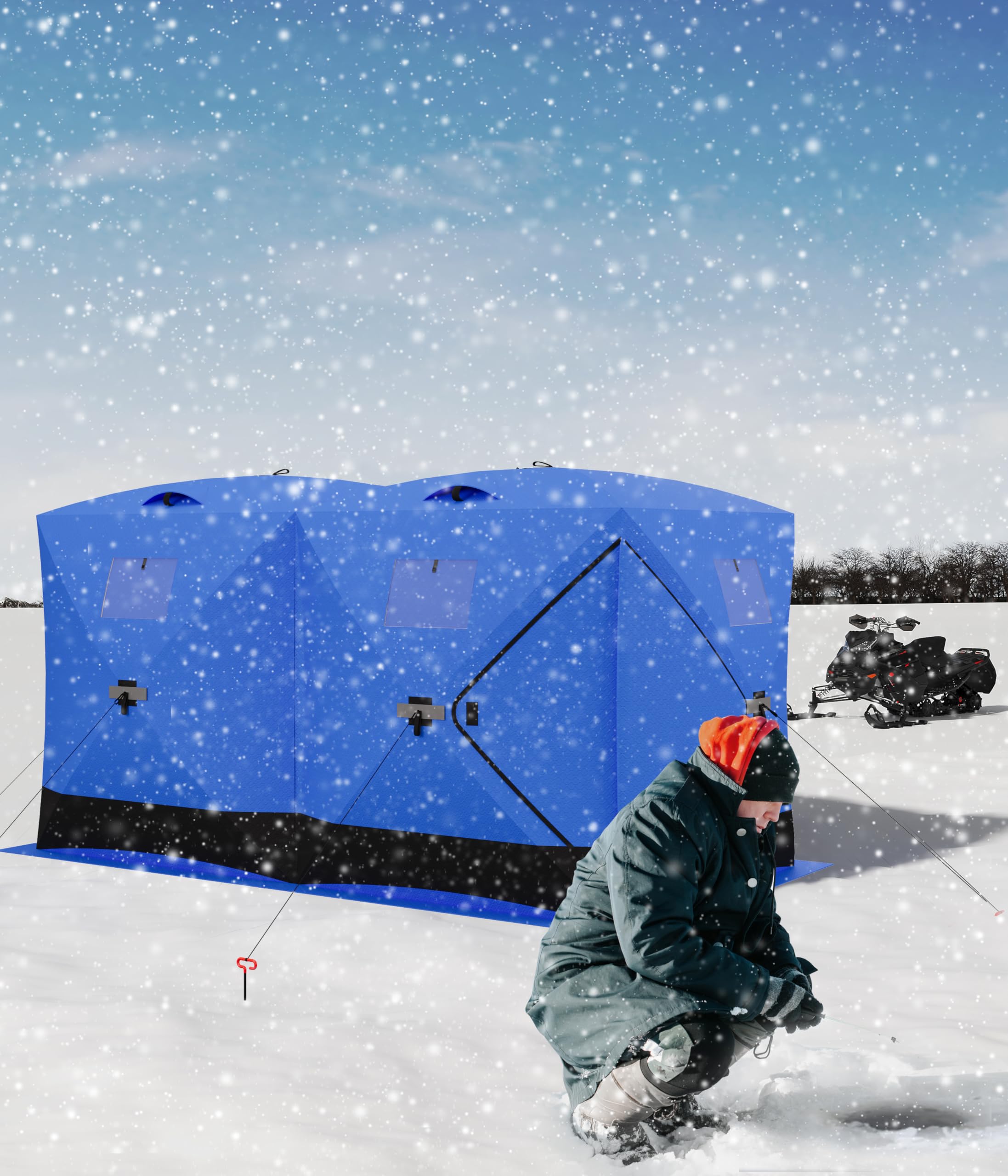 Portable Ice Fishing Shelter Tent - 6-8 Person Pop-Up Ice Shack