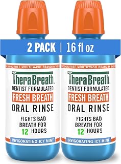 TheraBreath Fresh Breath Mouthwash Icy Mint, Alcohol-Free, 12-Hour Bad Breath Protection, 16oz Pack of 2, Dentist Formulated