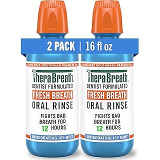 TheraBreath Fresh Breath Mouthwash, Icy Mint Flavor, Alcohol-Free, 16 Fl Oz (Pack of 2)