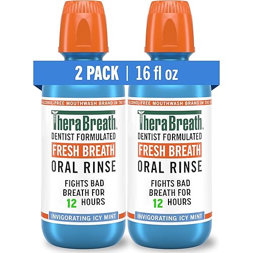 TheraBreath Fresh Breath Mouthwash, Icy Mint Flavor, Alcohol-Free, 16 Fl Oz (Pack of 2)