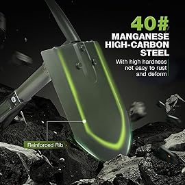 REDCAMP 23 Military Folding Camping Shovel w/Pickaxe,Portable Shovel with Manganese Steel, Tactical Entrenching Tool Tri-fold Handle Shovel for Camping Hiking Sand Mud Snow Beach, Green 2.5Lbs