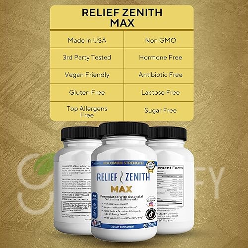 Miniatura 4 de Relief Zenith Max Suplemento dietético, salud nerviosa y apoyo al estado de ánimo, 60 cápsulas, suministro para 30 días (1)