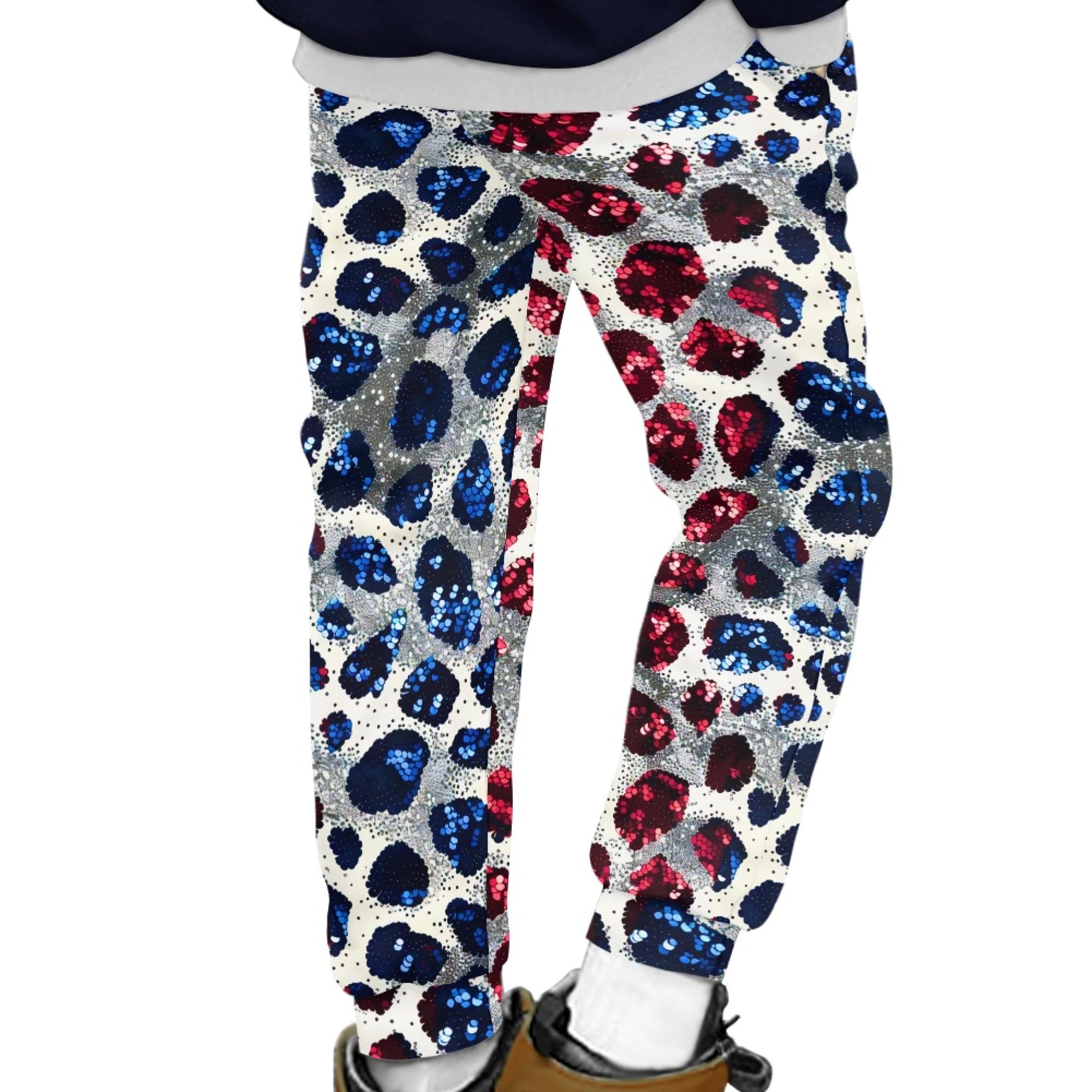 Shin Fashion Kids Sweatpants Jogger Baggy Athletic Pants Glitter Leopard Print Trousers Beach Pants for Boys Girls 8-9 Years
