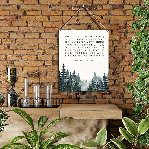Miniatura 2 de Arte de pared cristiano con texto en inglés "Forget The Former Things Do Not Dwell", letrero colgante de madera con versículo bíblico cristiano,