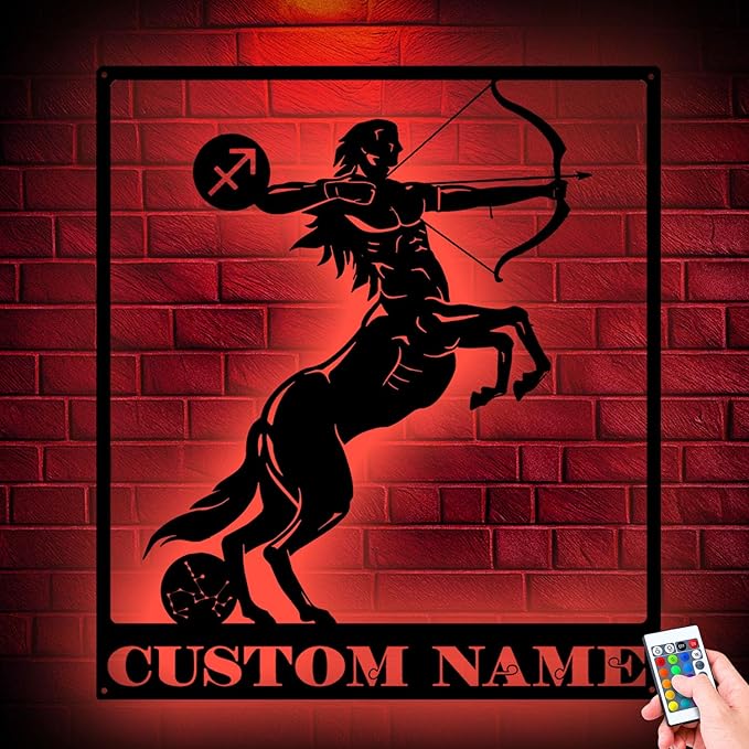 Custom Sagittarius Zodiac Symbol Metal Sign with LED Lights, Unique Decorative Wall Art, Personalized Home Decor Gift for Astrology Lovers, Hanging Decor for Living Room or Office