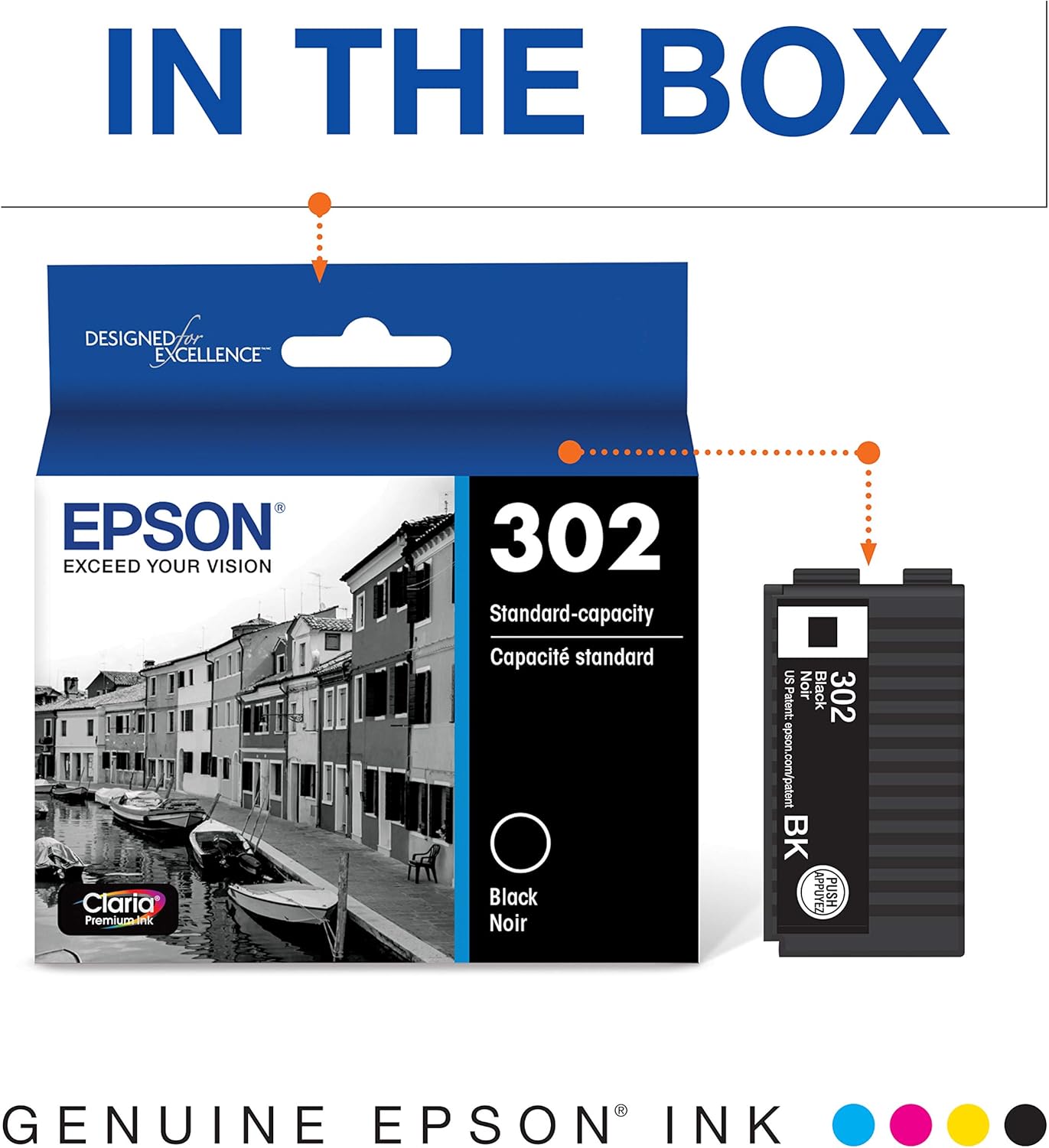 Epson T302XL-BCS Claria Premium Ink Cartridge Multi-Pack - High-Capacity Black and Standard-Capacity Photo Black and Color (CMYPB) & T302 Claria Premium Standard-Capacity Ink Cartridge - Black