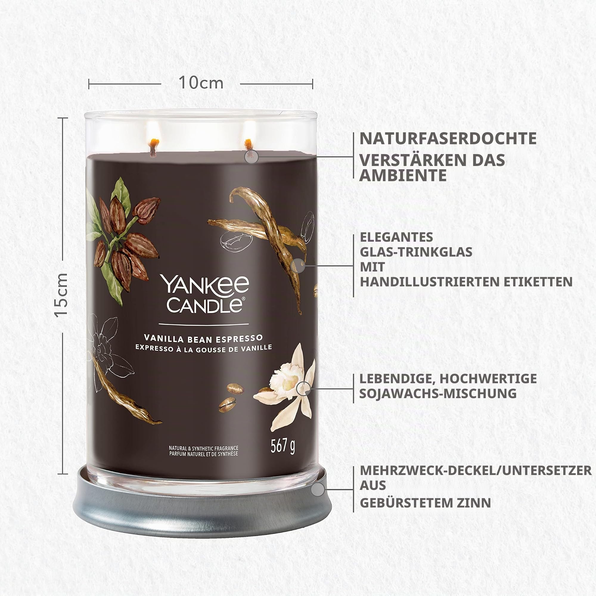 Yankee Candle Signature Duftkerze | große Tumbler-Kerze mit langer Brenndauer „Vanilla Bean Espresso“ | Soja-Wachs-Mix | Perfekte Geschenke für Frauen